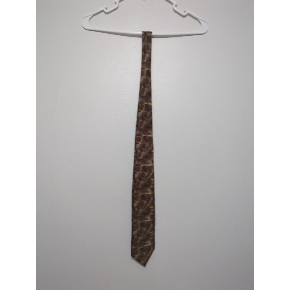 Siena Collezione Mens Silk Tie Brown Tan Geometric Abstract Made in USA Classic